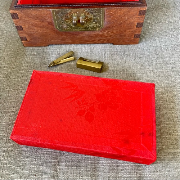 Vintage Wooden Brass Ornate Jewelry Box - Picture 11 of 16